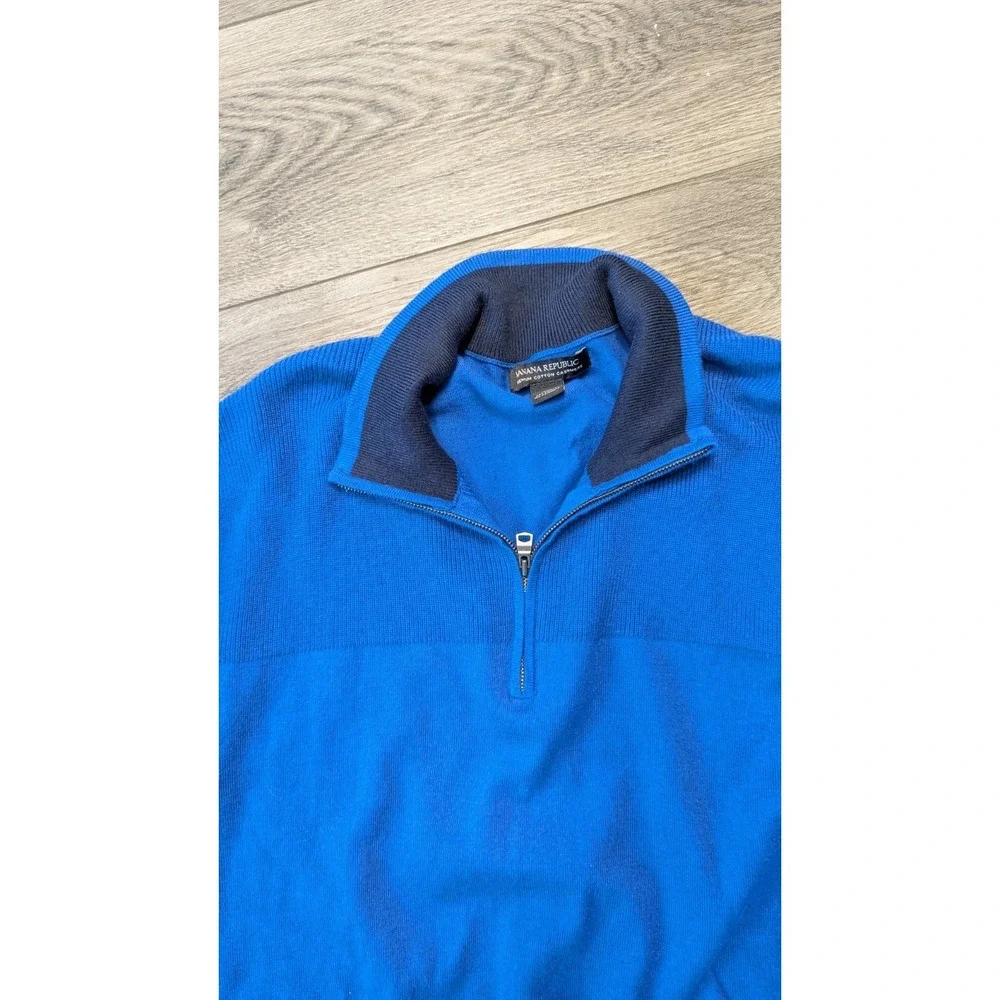 Banana Republic L 1/4 Zip Sweater Blue Pima‎ Cotton Cashmere Timeless Mock Neck